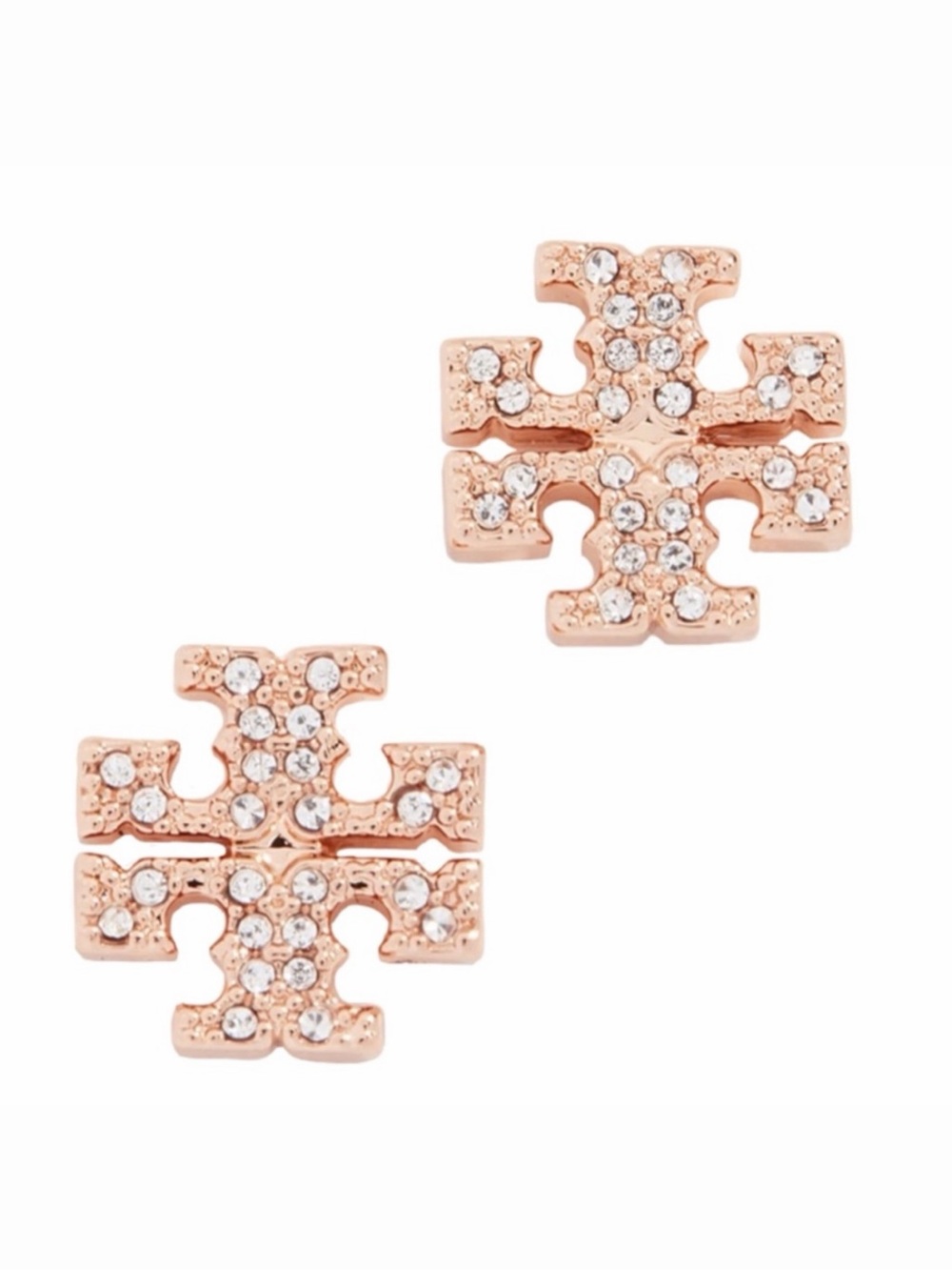 TORY BURCH • Rose Gold Crystal Logo Earrings